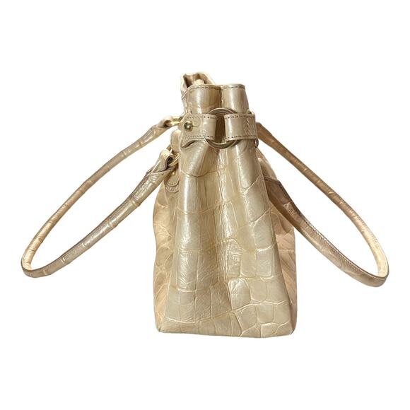 BRAHMIN Croc Embossed Leather Satchel Dual Handle Zipper Closure Cream Handbag - Picture 13 of 14